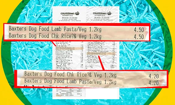 A countdown receipt showing the price change