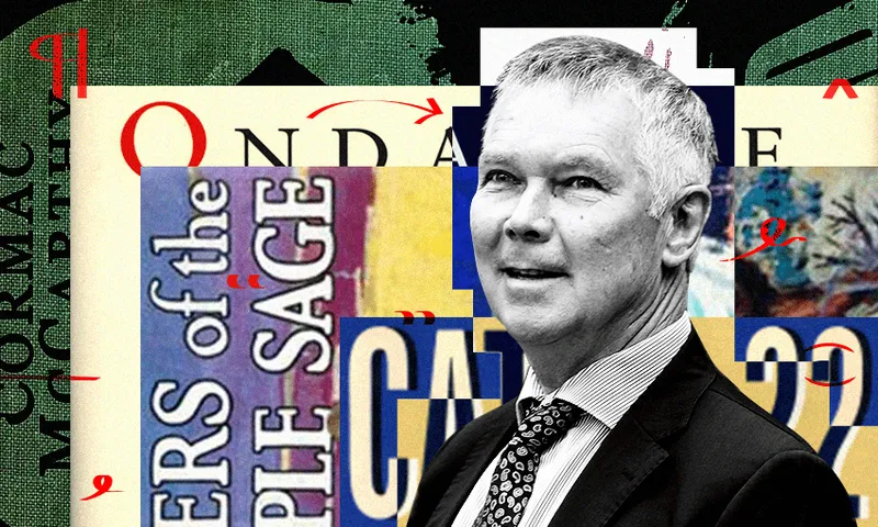 David Parker (black and white) against a backdrop of book covers