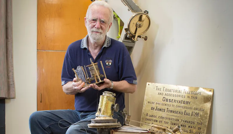 Graeme Kershaw, Physics and Astronomy, with the destroyed telescope from the Arts Centre Observatory which he will be...