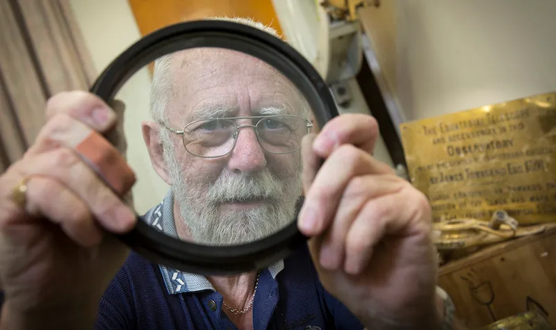 Graeme Kershaw, Physics and Astronomy, with the destroyed telescope from the Arts Centre Observatory which he will be...