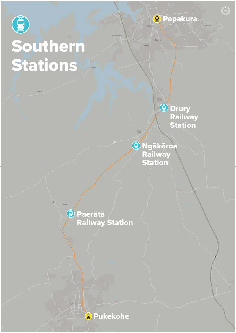 The location of the three new Manukau railway stations.