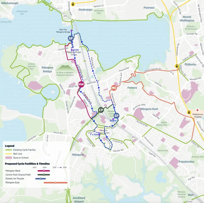 A map showing the infrastructure programme for Māngere.