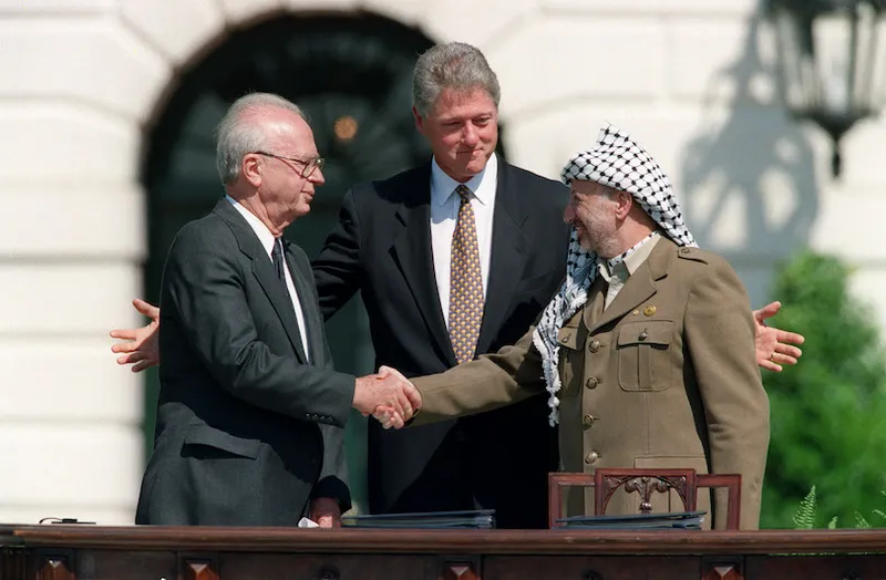 TOPSHOT-US-OSLO ACCORDS-RABIN-ARAFAT-CLINTON