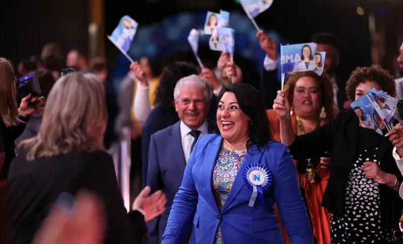 Rima Nakhle arrives at National HQ on election night