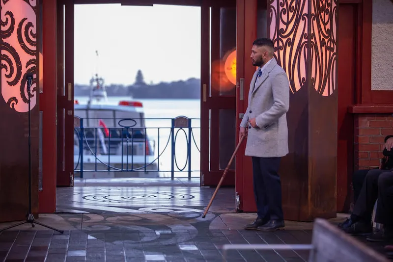 Kīngi Makoare, delivers the mihi whakatau at the dawn blessing of Te Wharekura. (Photo: Auckland Council)