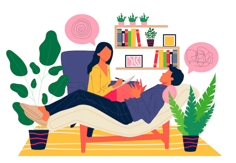Patient counseling with psychologist vector illustration