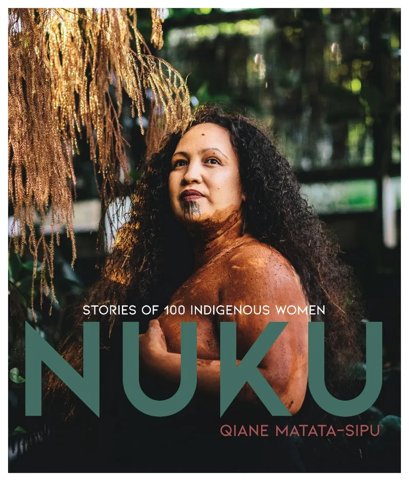 Cover of a book, dominated by photograph of a Māori wahine, plastered in mud, standing against foliage.