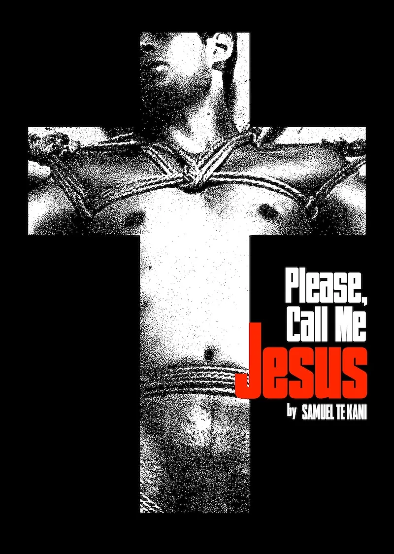 Book cover showing black and white image of man being crucified. No blood or gore, he looks weirdly at ease.