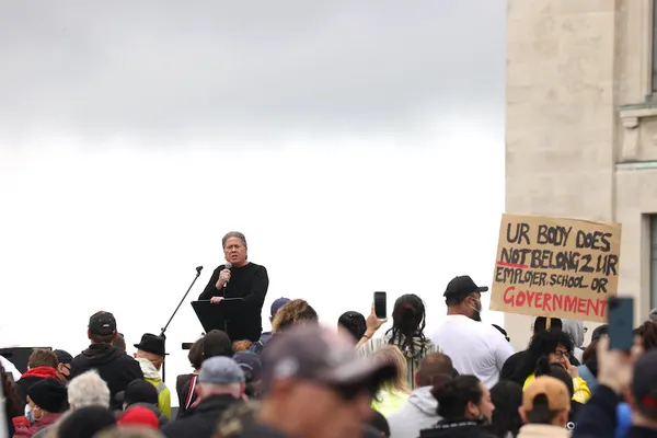 Protesters Rally Against COVID-19 Vaccinations And Lockdown In Auckland