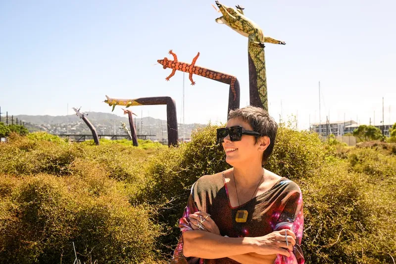 WELLINGTON, NEW ZEALAND - February 25: Lisa Reihana's Kura Moana instillation on Wellington Waterfront February 25, 2...