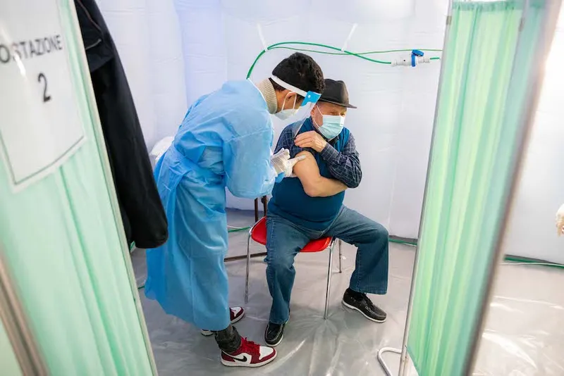 Italian Civil Protection Marquee For Flu Vaccination Campaign In Milan
