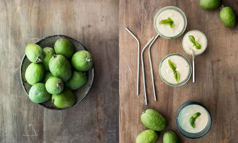 Emma Boyd’s feijoa, basil and ginger smoothie.