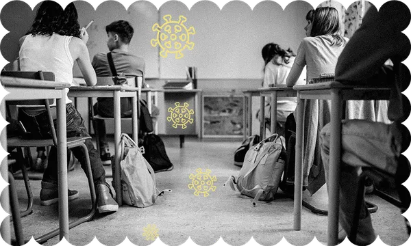 black and white photo of a classroom
