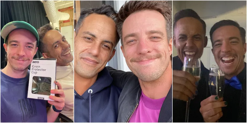 Three selfies of Eli Matthewson and Jonny Williams