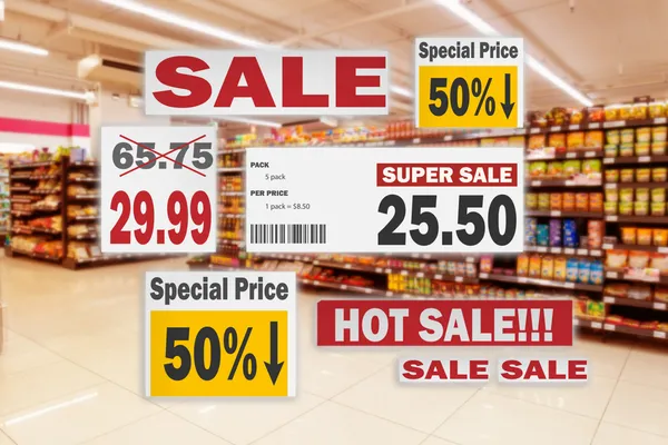 Abstract blurred in supermarket  and commodity product on shelf