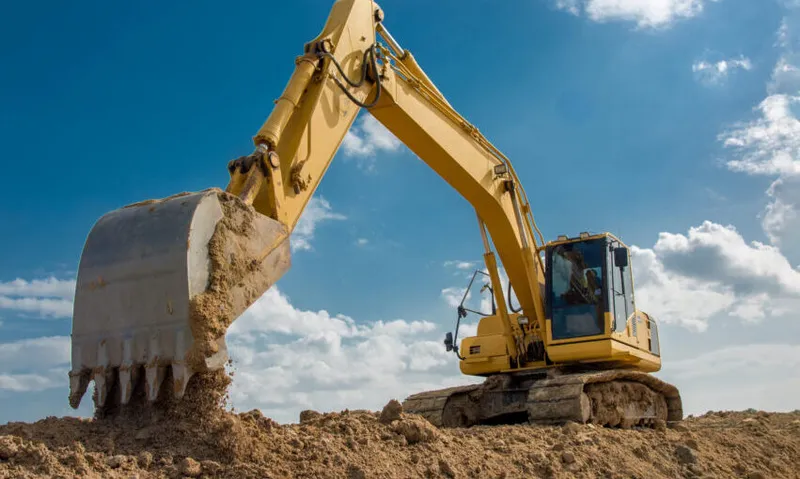 excavator blue sky heavy machine construction site