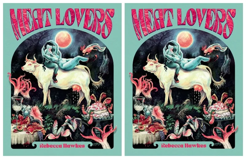 Cover of Meat Lovers, featuring surreal painting of a great white cow.