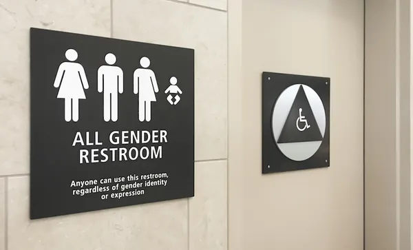 Multi gender bathroom signage in airport