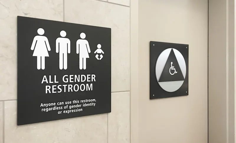 Multi gender bathroom signage in airport