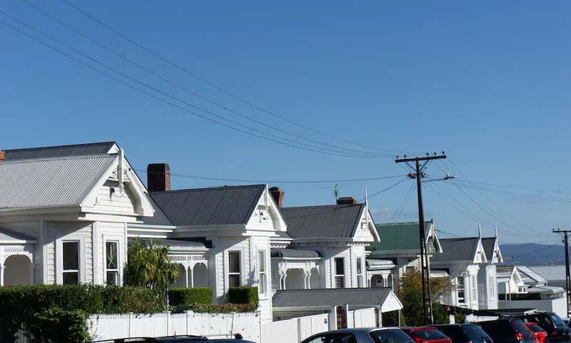 row 1940's architectural gables.