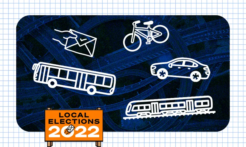 bike, car, bus, overlaid over a blue background of motorways