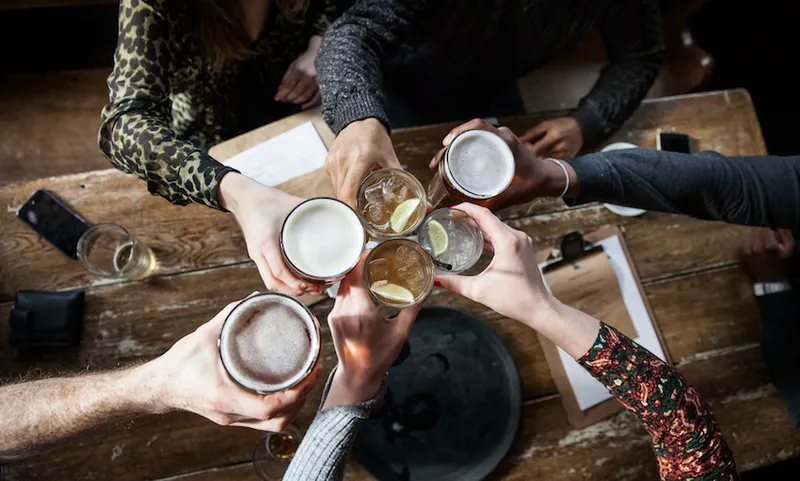 drinking beer at a pub