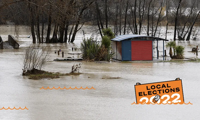 a local elections sign deluged in water