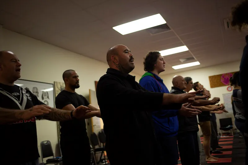 Te Karere Whitiao Scarborough of Ngāpuhi during kapa haka practice. Scarborough is a student at Te Wānanga Takiura o ...