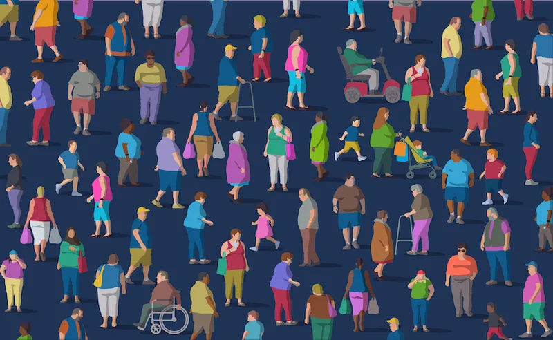 Illustration of a diverse group of overweight people