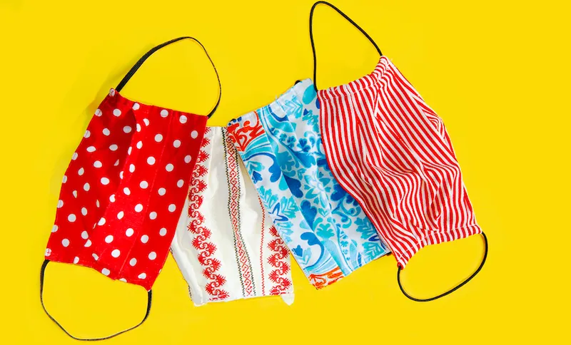 Sewing Home Made Face Masks. Colorful Protective Masks m