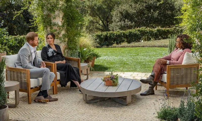 Meghan Markle and Prince Harry in their explosive interview with Oprah Winfrey.