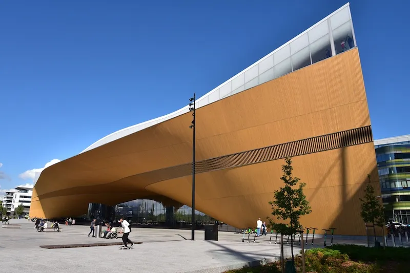 Skateboarders enjoy the area around the Oodi library in Helsinki