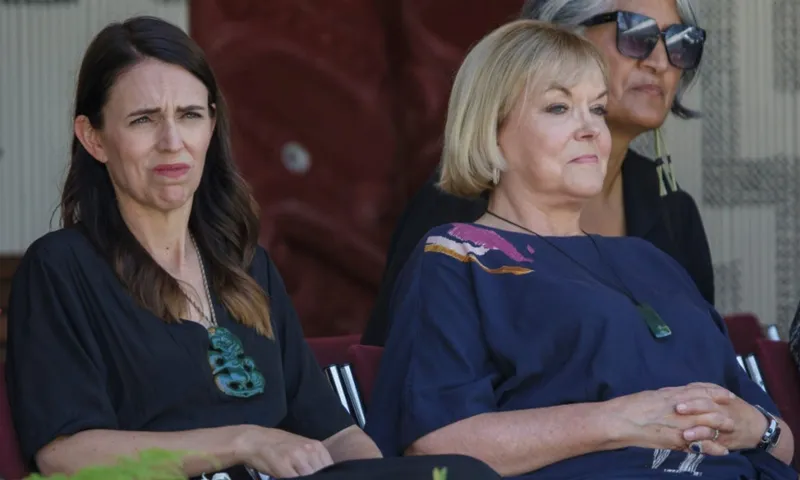 Jacinda Ardern Judith Collins at Waitangi 2021 getty