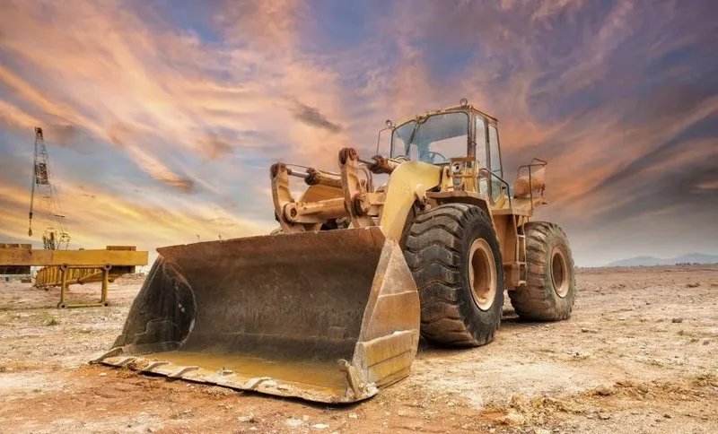 Bulldozer loader machine during earthmoving works