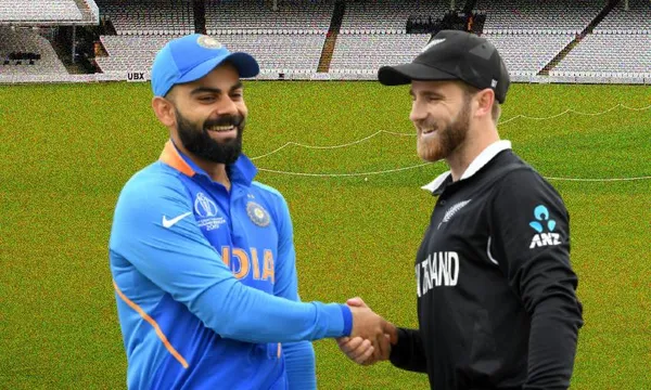 India Captain Virat Kohli and New Zealand Captain Kane Williamson shaking hands and smiling