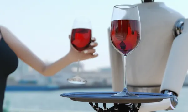 robot holding wine glass stock getty