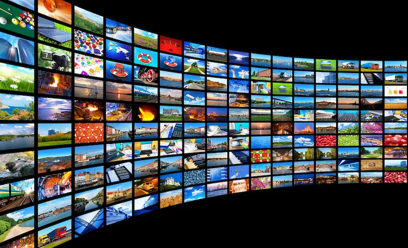A wall of TV screens