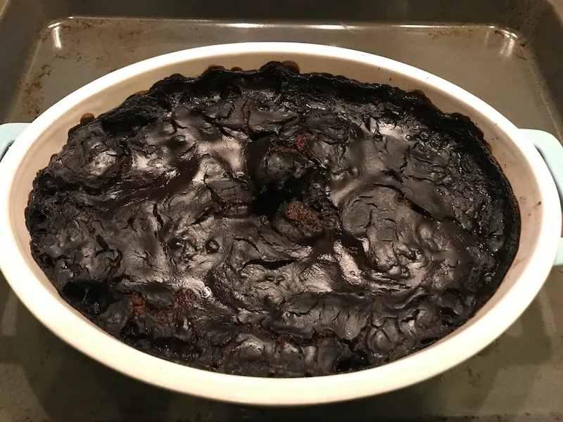A chocolate pudding, seen from above