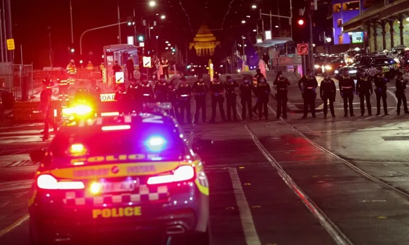 police roadblock against anti-lockdown melbourne protest getty