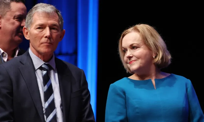 Judith Collins and Peter Goodfellow nat conference getty