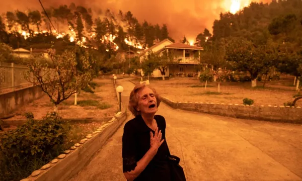 woman on greek island evac fire getty