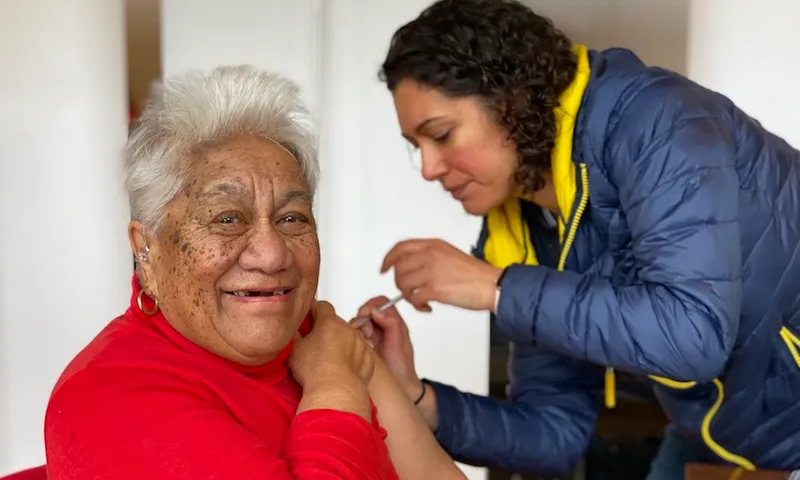 Marama Lyall Barraball receives her vaccine from Dr Maia Melbourne-Wilcox