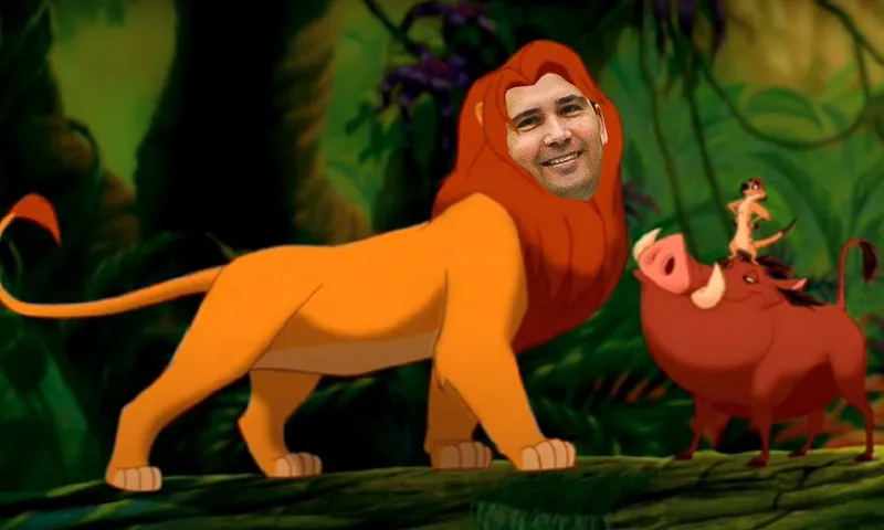 Horrifying image of Simon Bridges' face superimposed on Simba's, in the hakuna matata scene from The Lion King