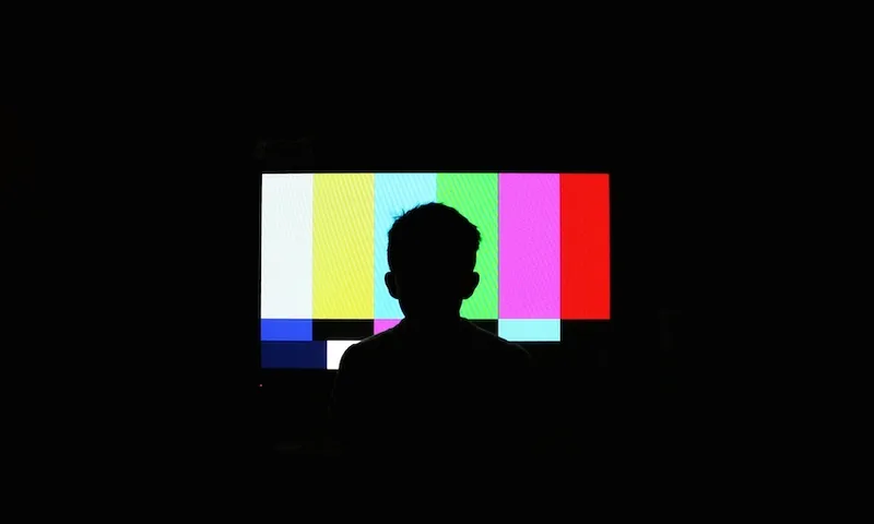 Silhouette of a child staring at a screen which is all pixels