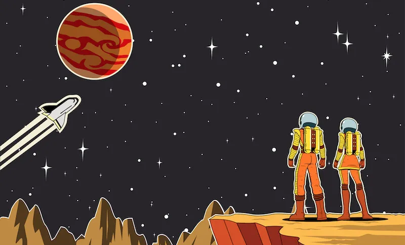 Astronauts on a Planet Illustration