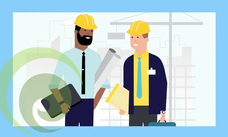 Illustration of construction worker and business business