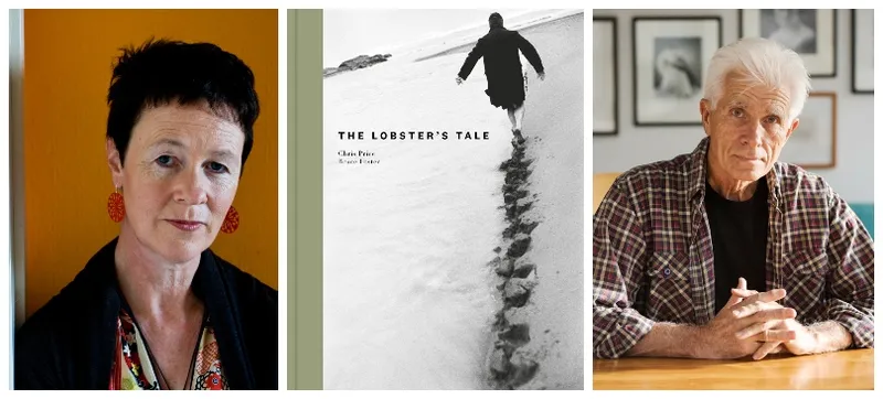 Photographs of solemn-looking middle aged man and a middle aged woman, flanking the cover of the book they worked on together.