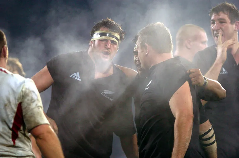 Steam rises from the All Black front row of Carl H