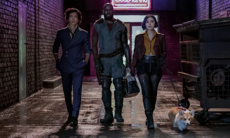 COWBOY BEBOP (L to R) JOHN CHO as SPIKE SPIEGEL, MUSTAFA SHAKIR as JET BLACK, DANIELLA PINEDA as FAYE VALENTINE and E...