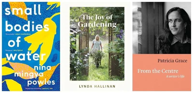 Covers of three hardback books, two memoir and one about gardening.